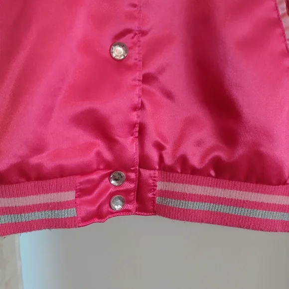 Minnie Mouse Girls Jacket Pink Coat Size 9 10 Satin Bomber Varsity Embroidered - Picture 11 of 13